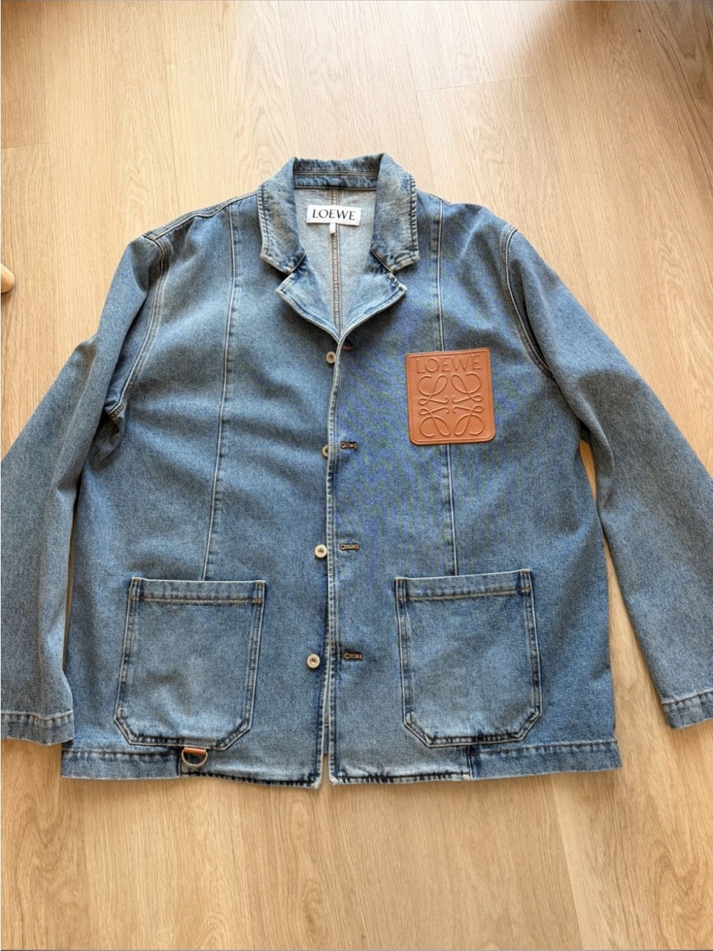 Loewe Denim Jacket with Tan Leather Logo Patch